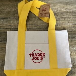 Trader Joe's Mini Yellow and Cream Canvas Tote Bag